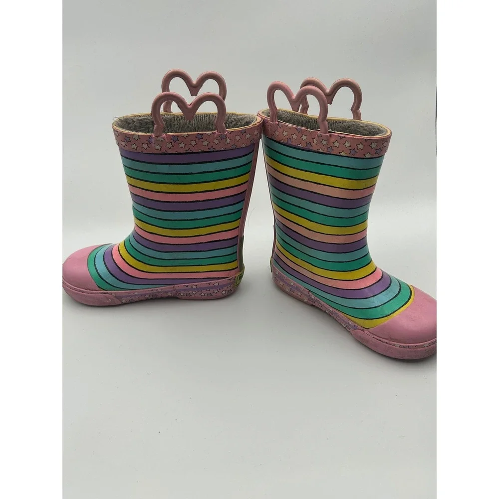 Disney Western Chief Minnie Mouse Rainbow Stripe Rain Boots Girls Size 9/10
